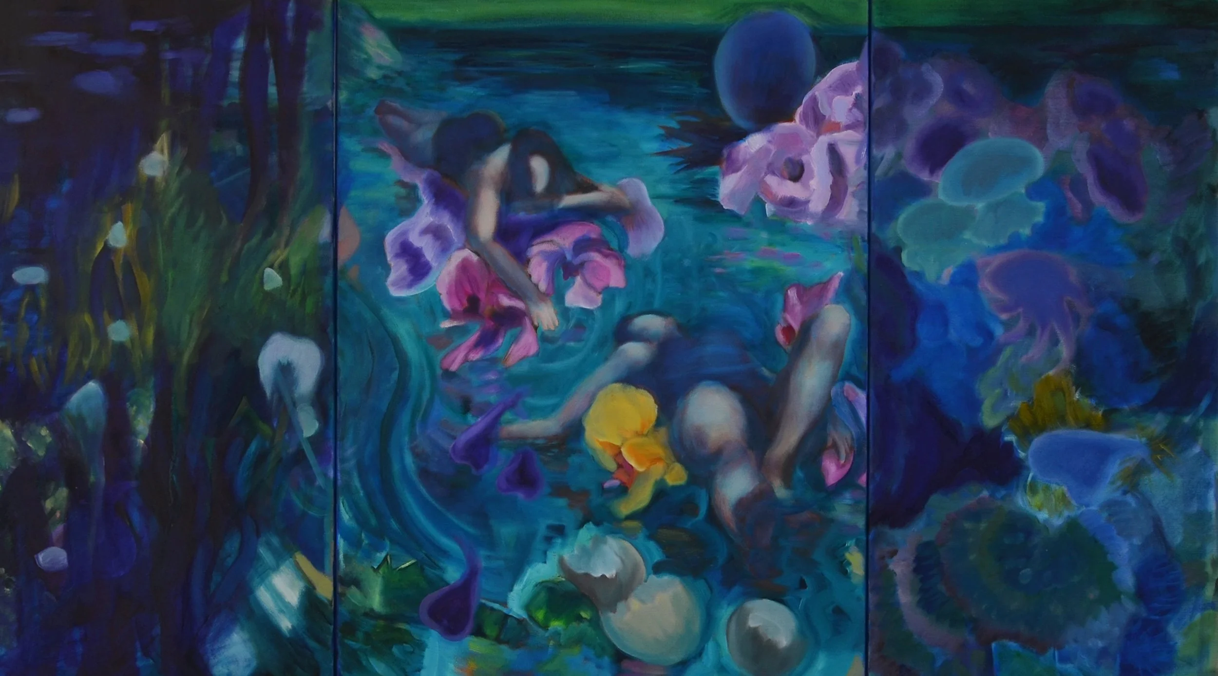 Water Triptych, 2025-2026, Oil on canvas, 24 x 42 in