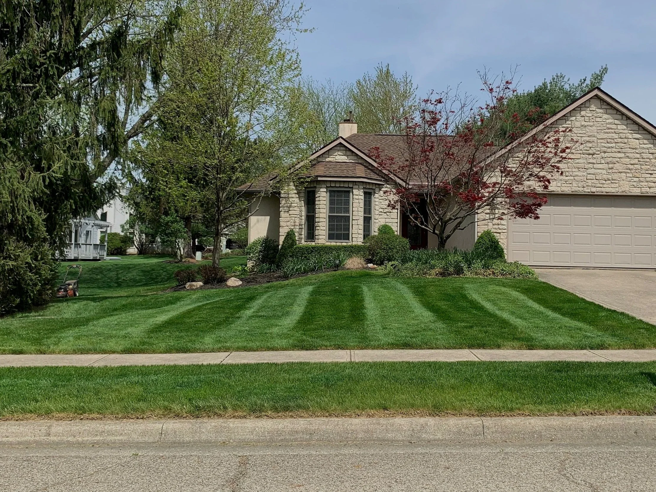freshly mowed lawn with visible striping