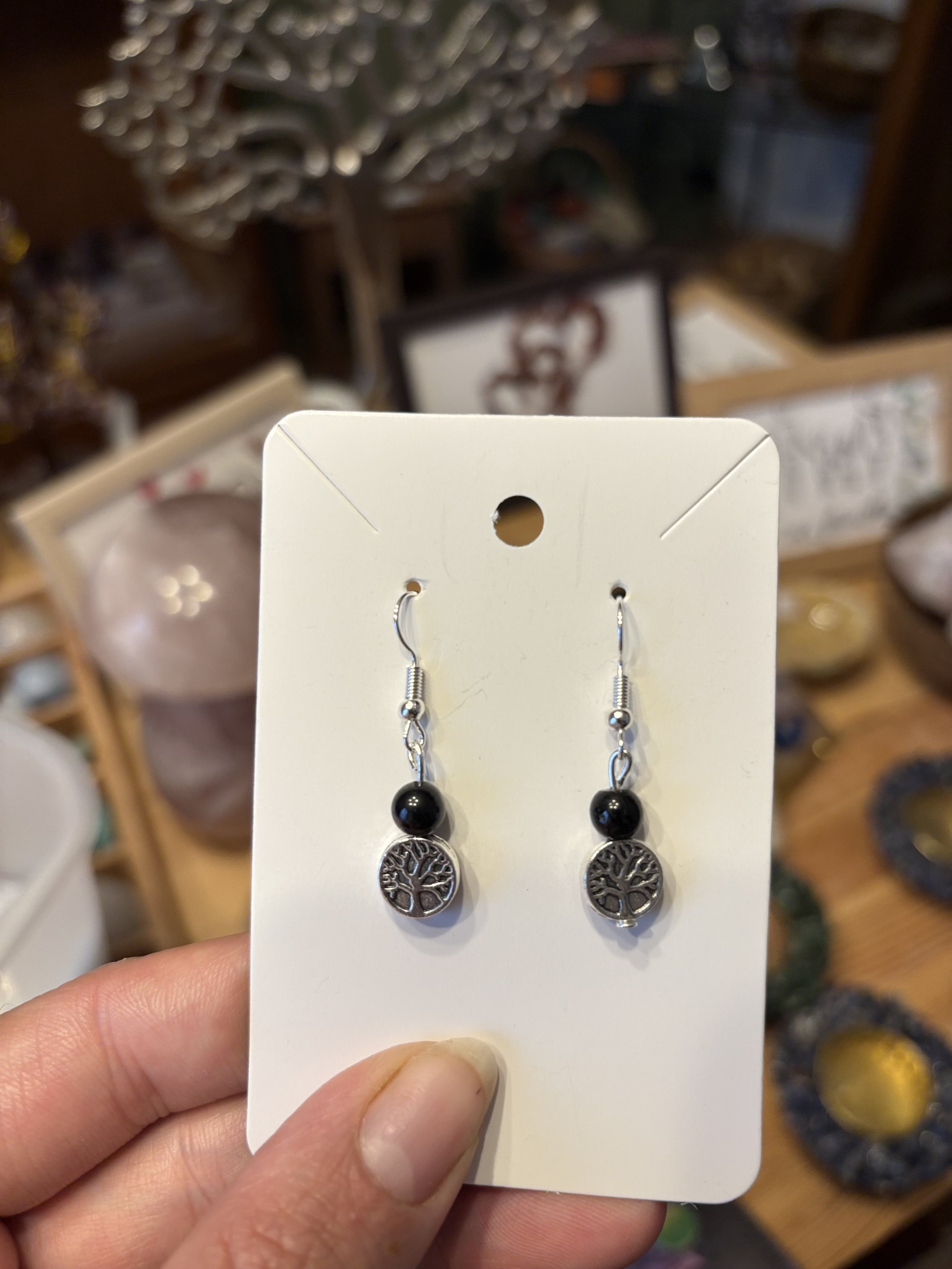 Boucles d’oreilles Tourmaline arbre de vie