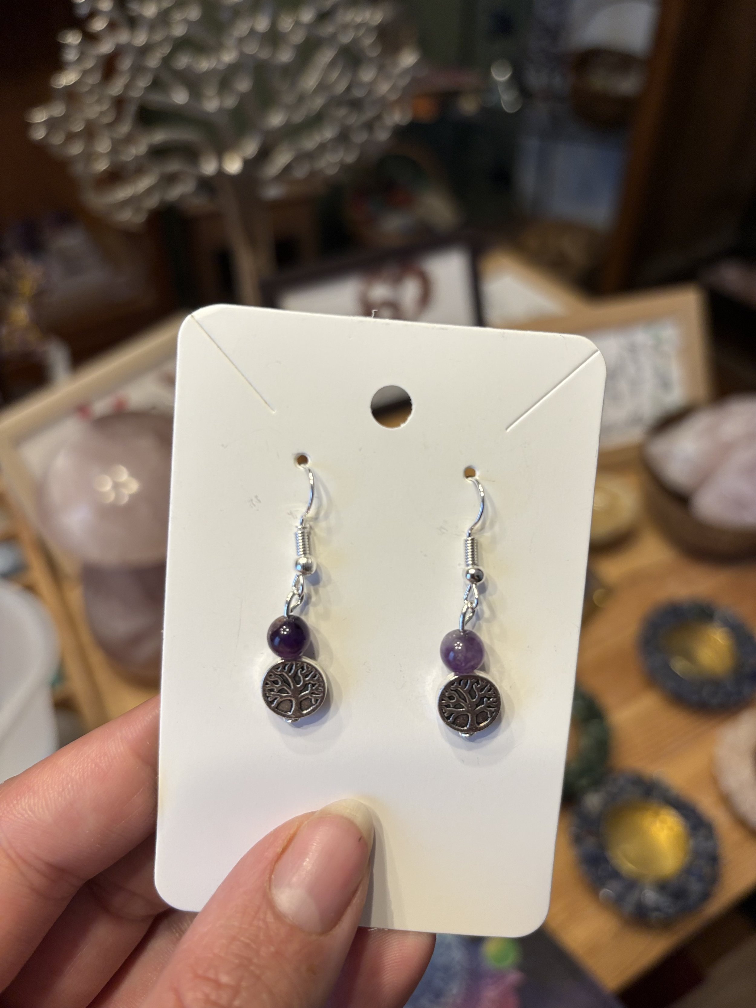 Boucles d’oreilles Améthyste & arbre de vie