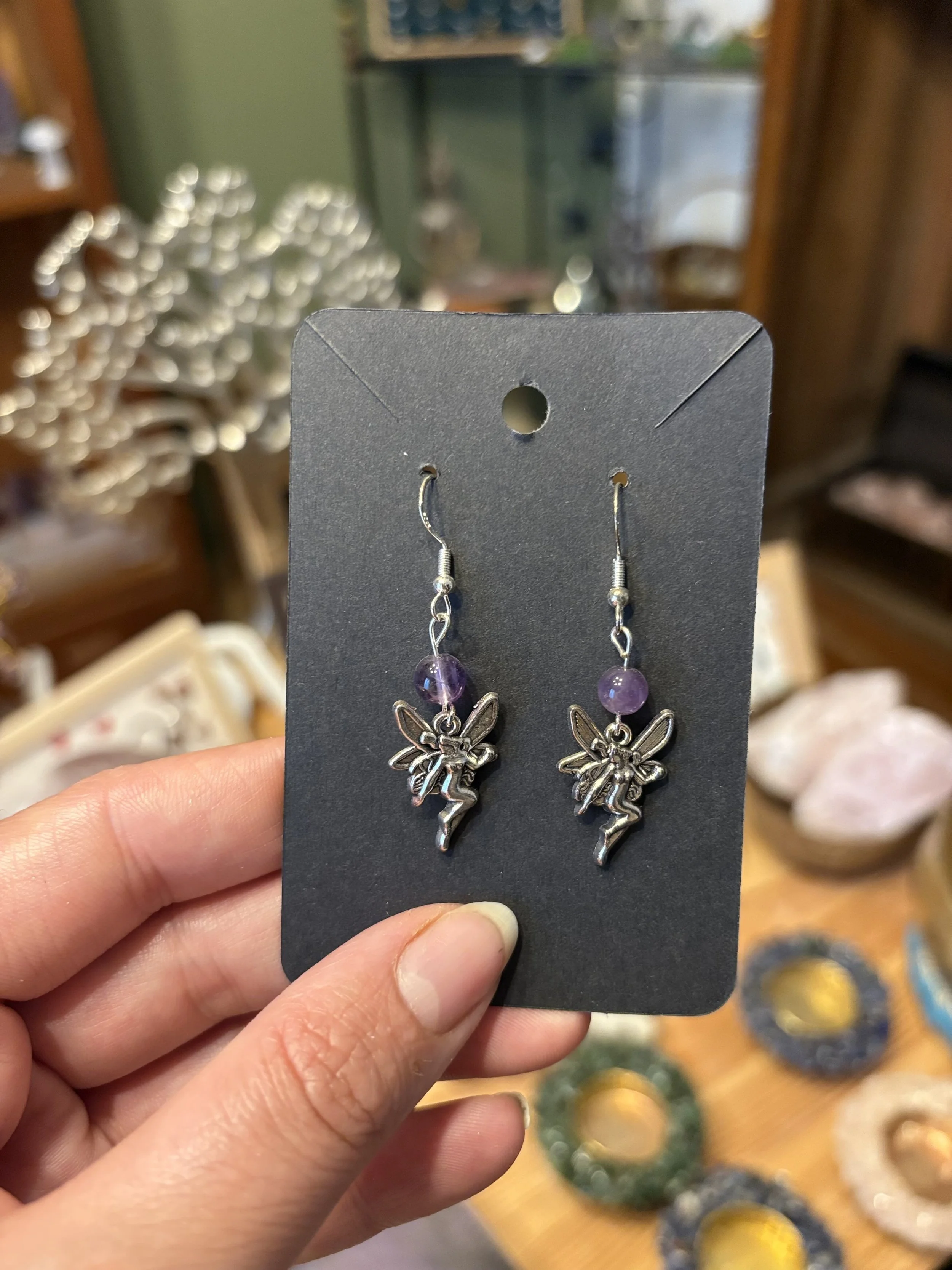 Boucles d’oreilles Améthyste & fée