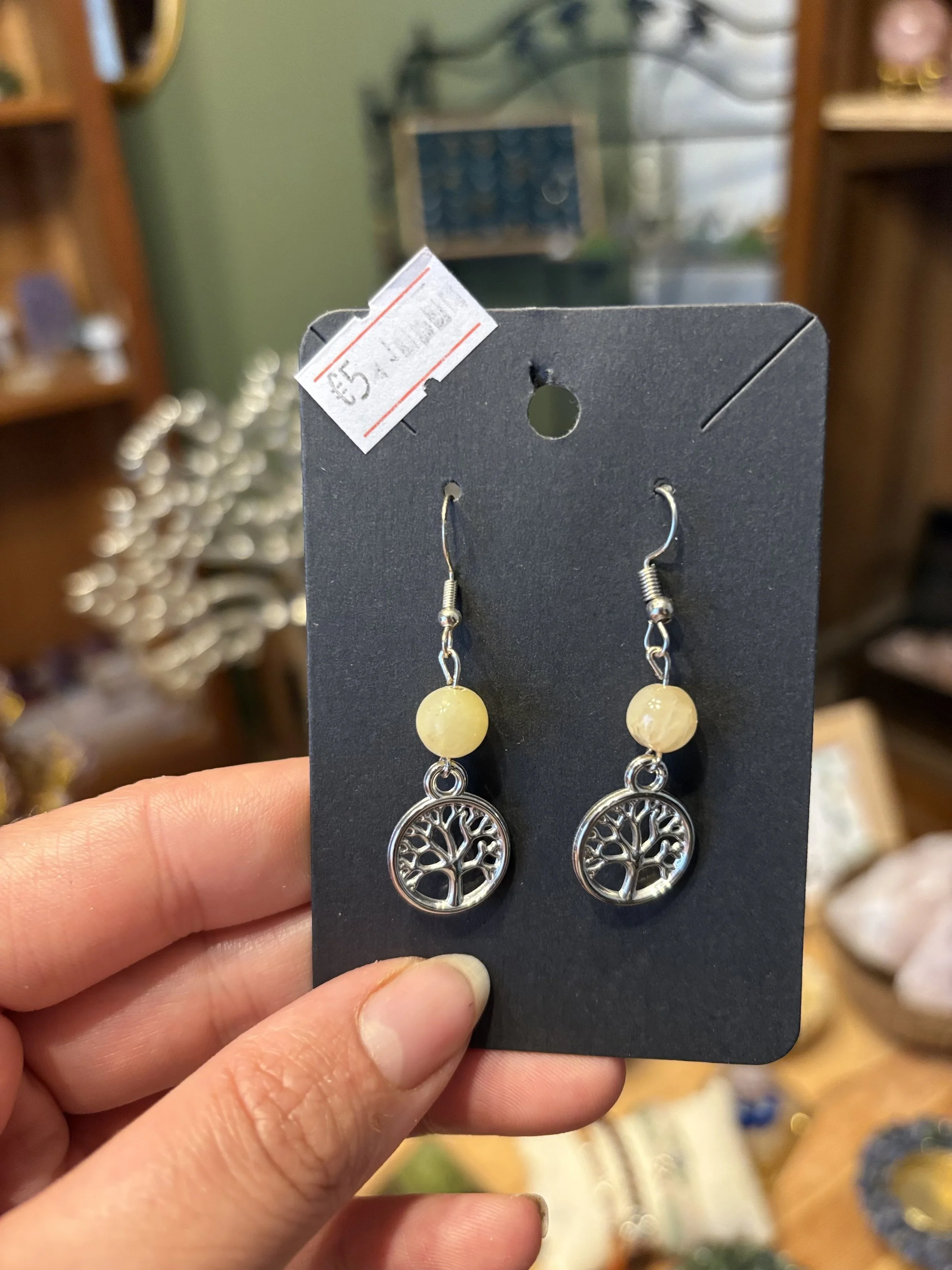 Boucles d’oreilles calcite jaune & arbre de vie