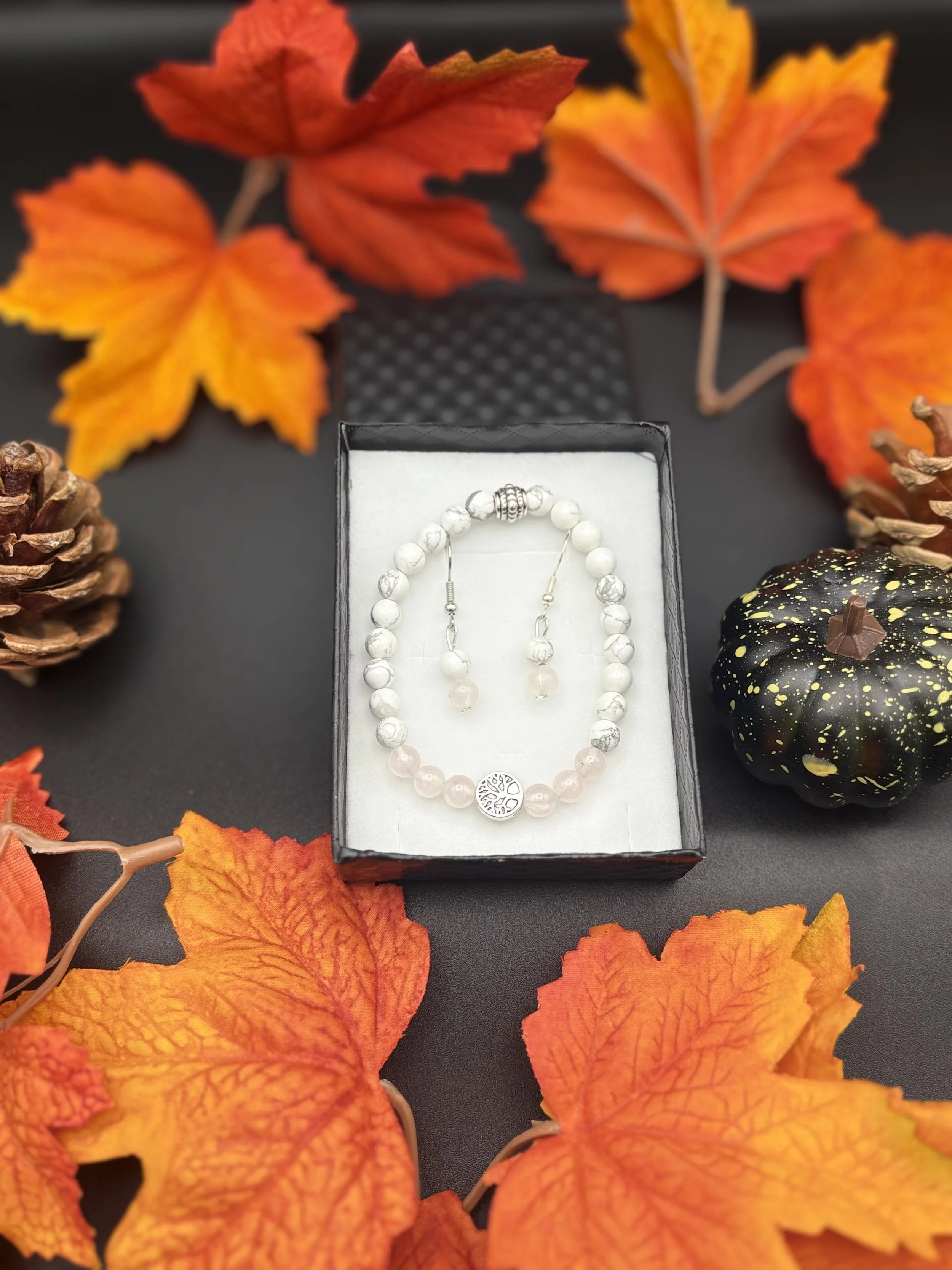 Parure Quartz Rose, Howlite & Arbre de Vie