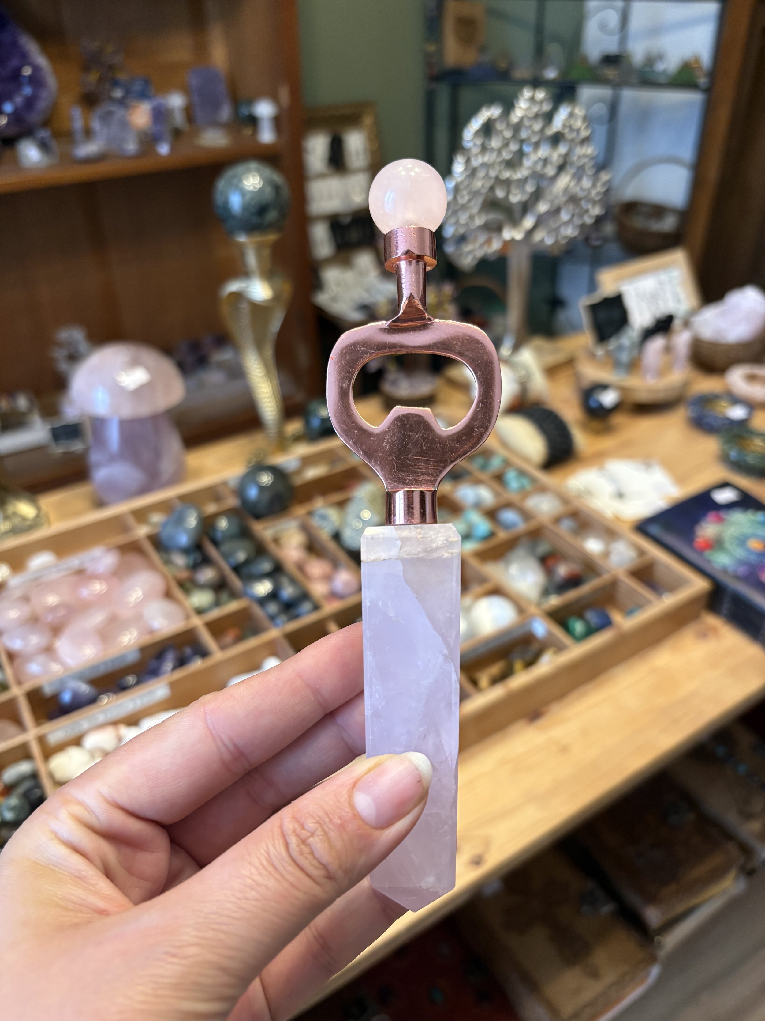 Décapsuleur quartz rose boule