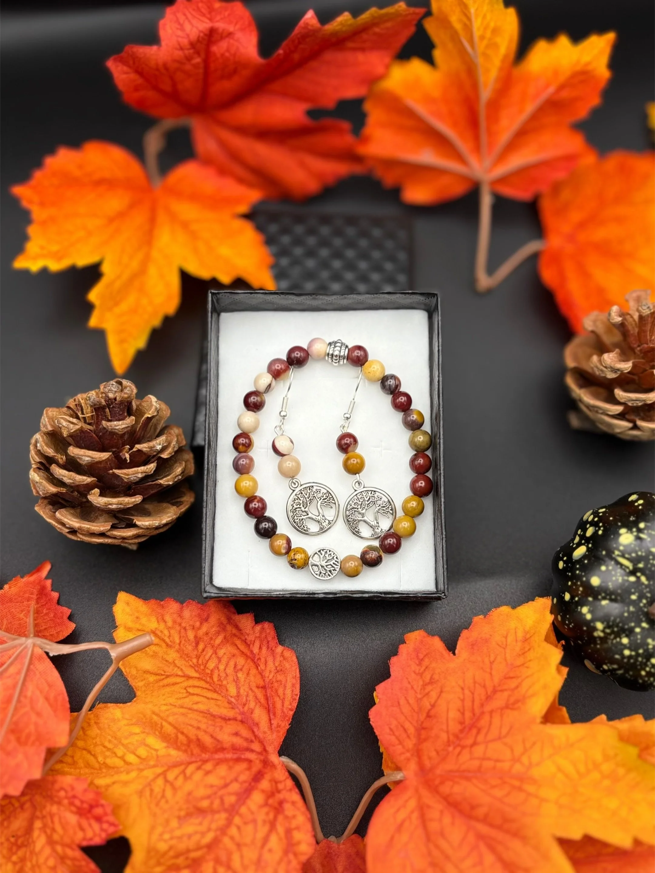 Parure en Jaspe Mokaïte – Arbre de Vie