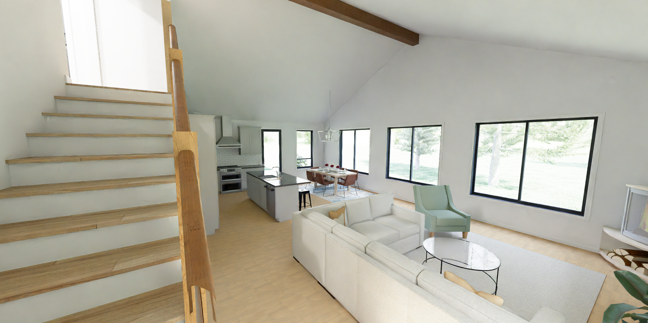 Interior rendering of Timber Porch Cottage, view 1.