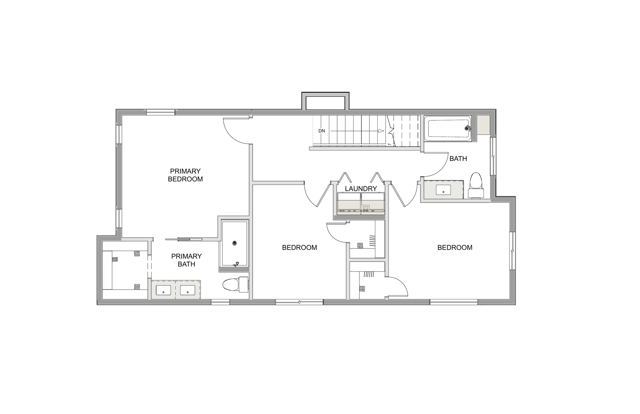Upper level Floor plan for Shed Roof Modern.