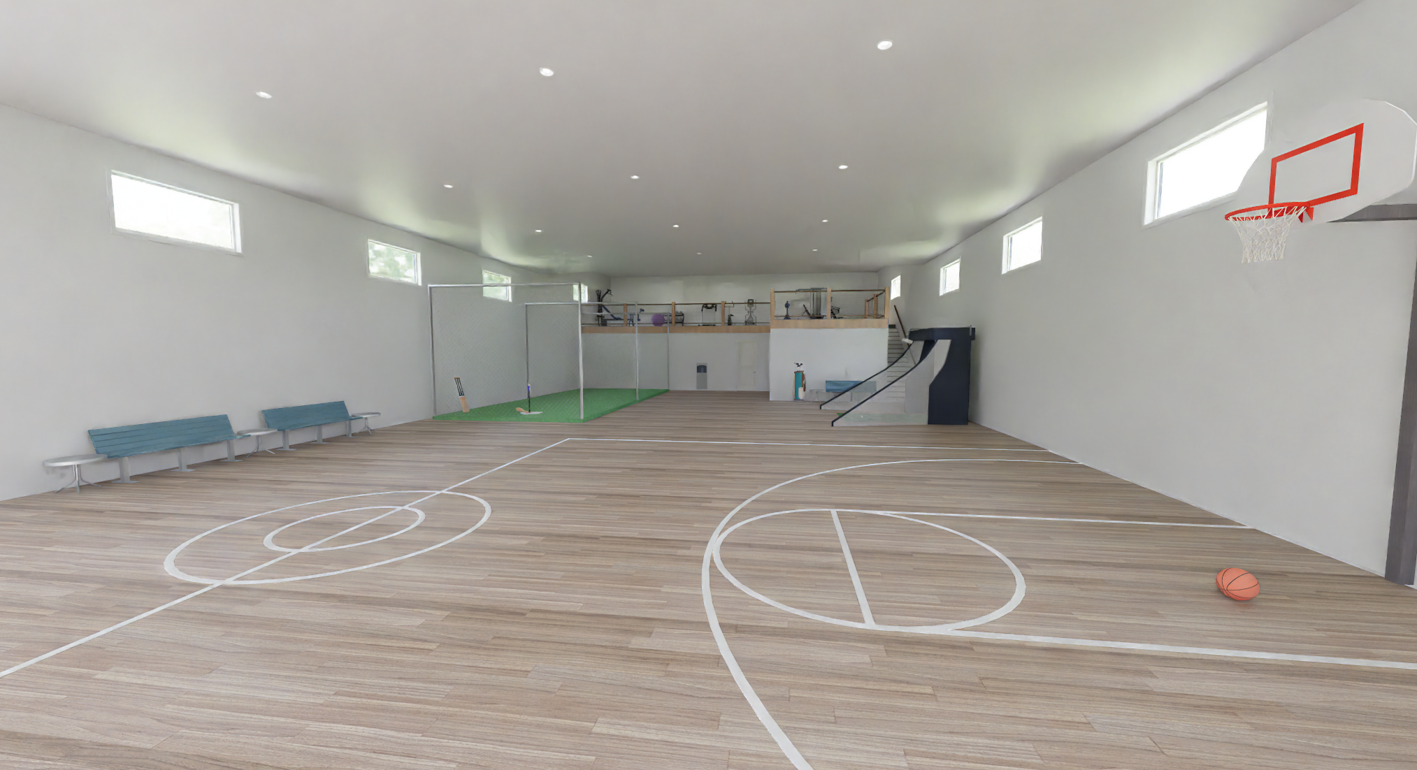 Interior rendering of Garage with Sports Court, view 2.
