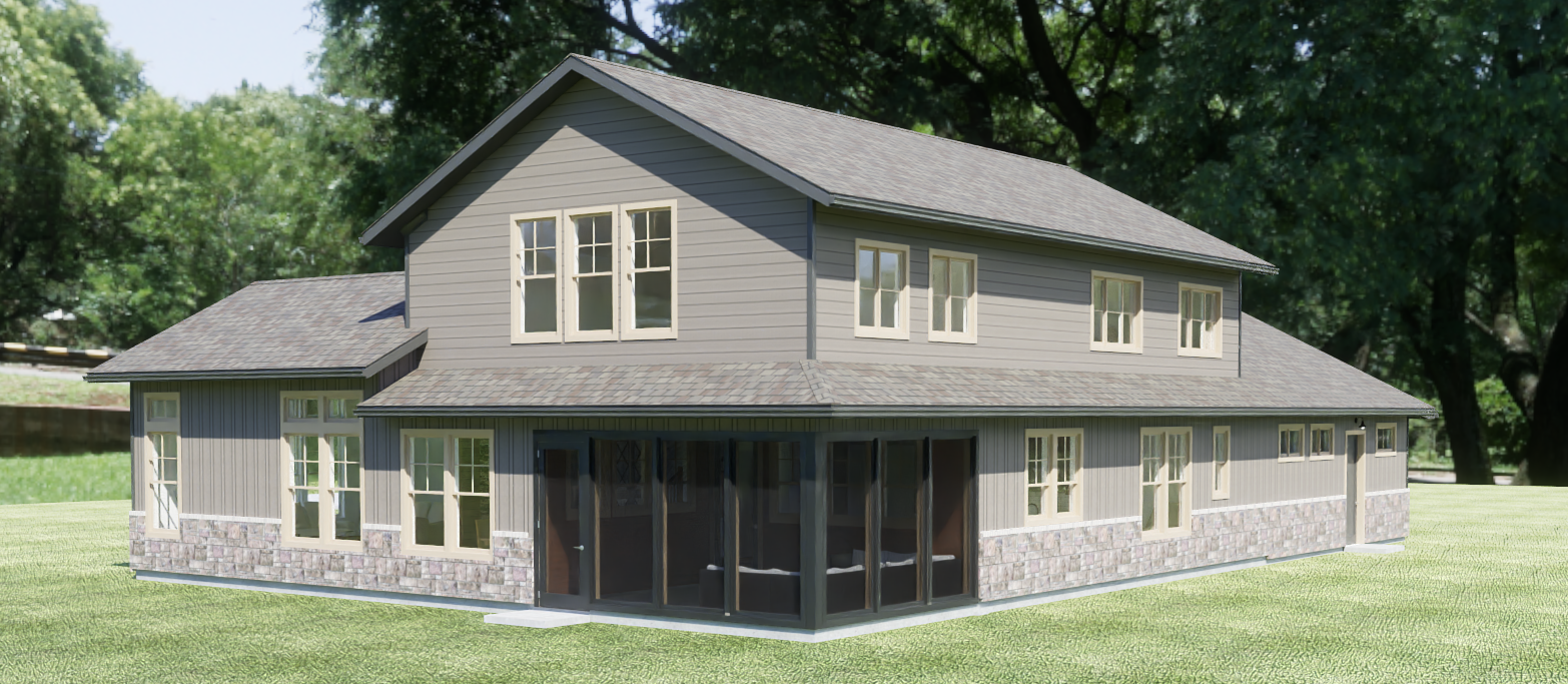 Stone and Timber Craftsman exterior rendering, view 3