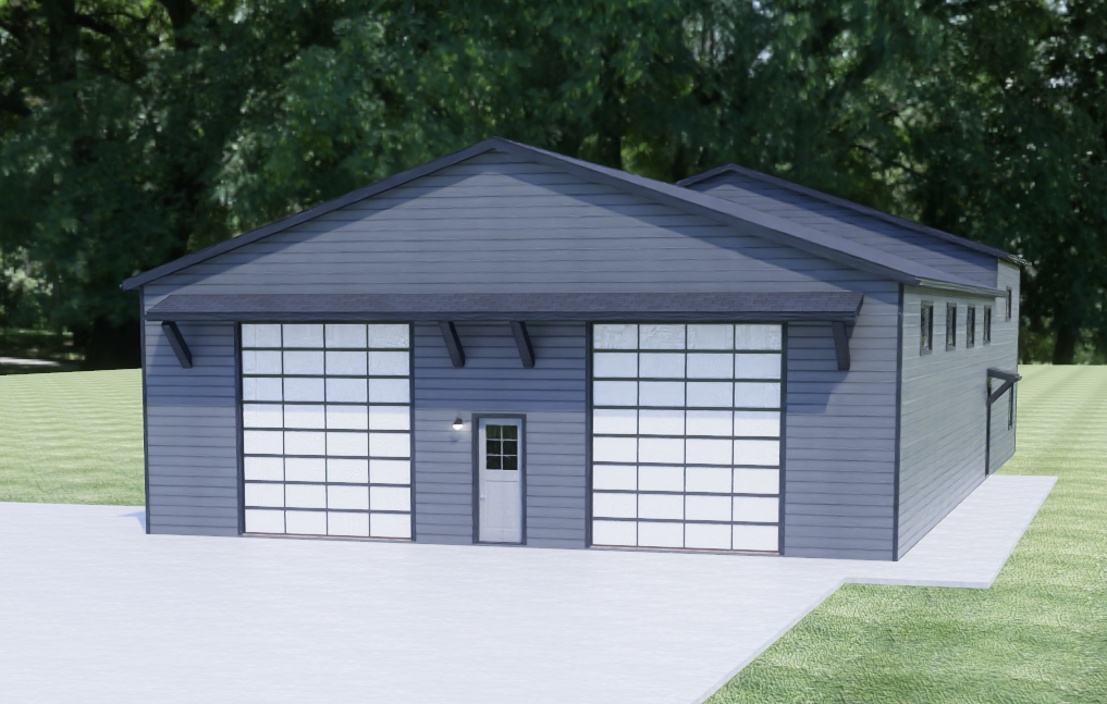 Exterior rendering of Garage with Sports Court, view 1.
