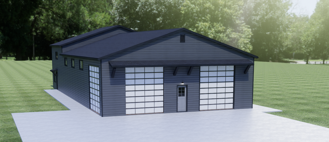 Exterior rendering of Garage with Sports Court, view 2.