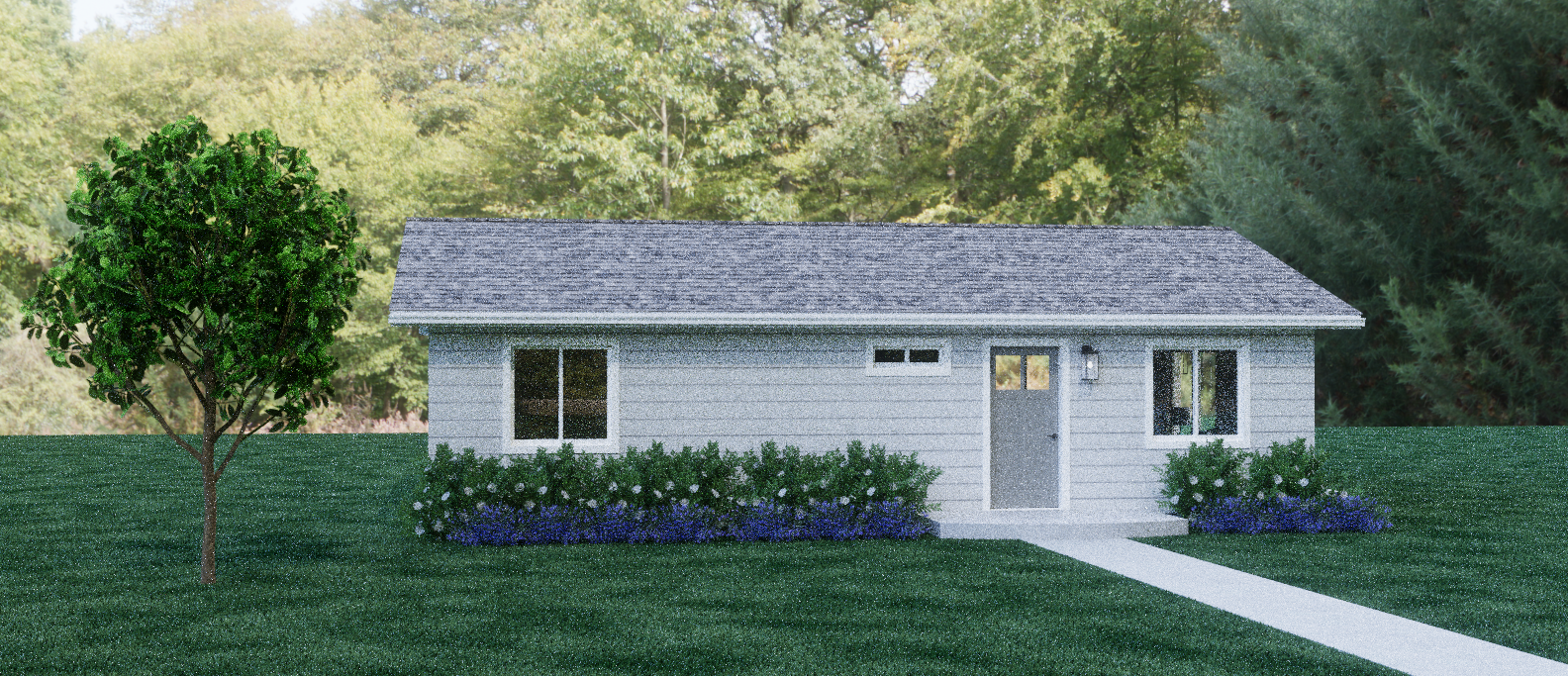 Exterior rendering of Single Story Cottage, view 1.