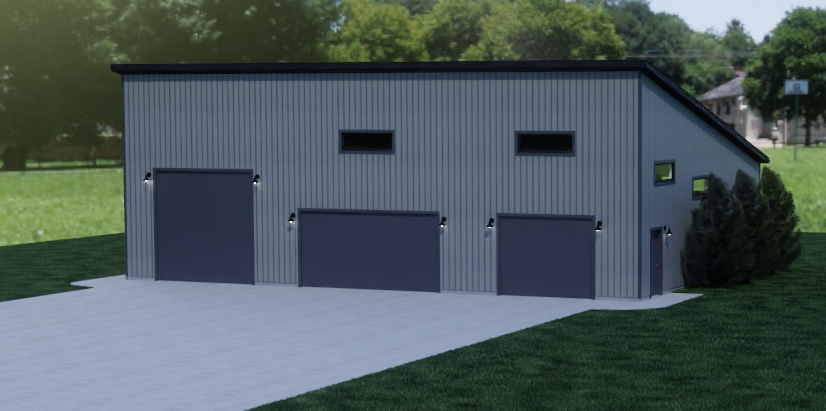 Exterior rendering of RV Workshop, view 2.