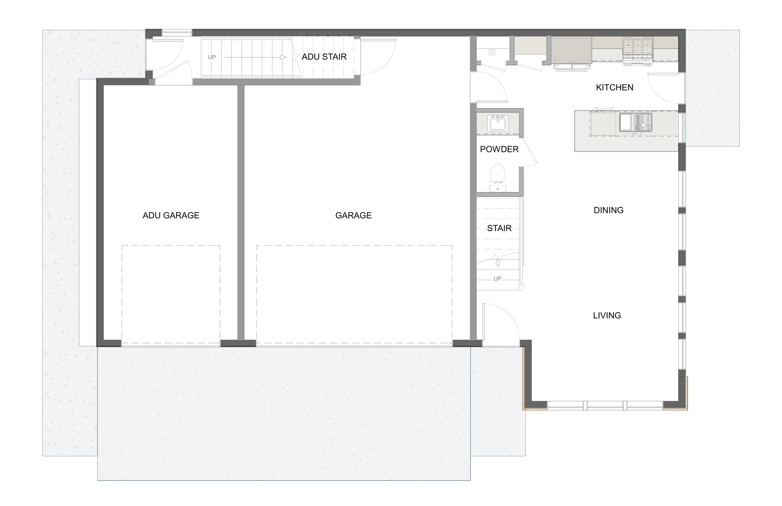 Main level floor plan for Brick Two Story — Concept 1.