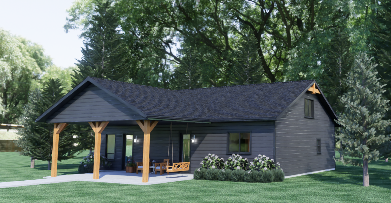 Exterior rendering of Timber Porch Cottage, view 2.