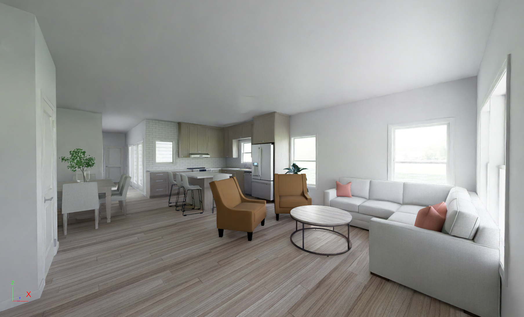 White Cottage Ranch interior rendering