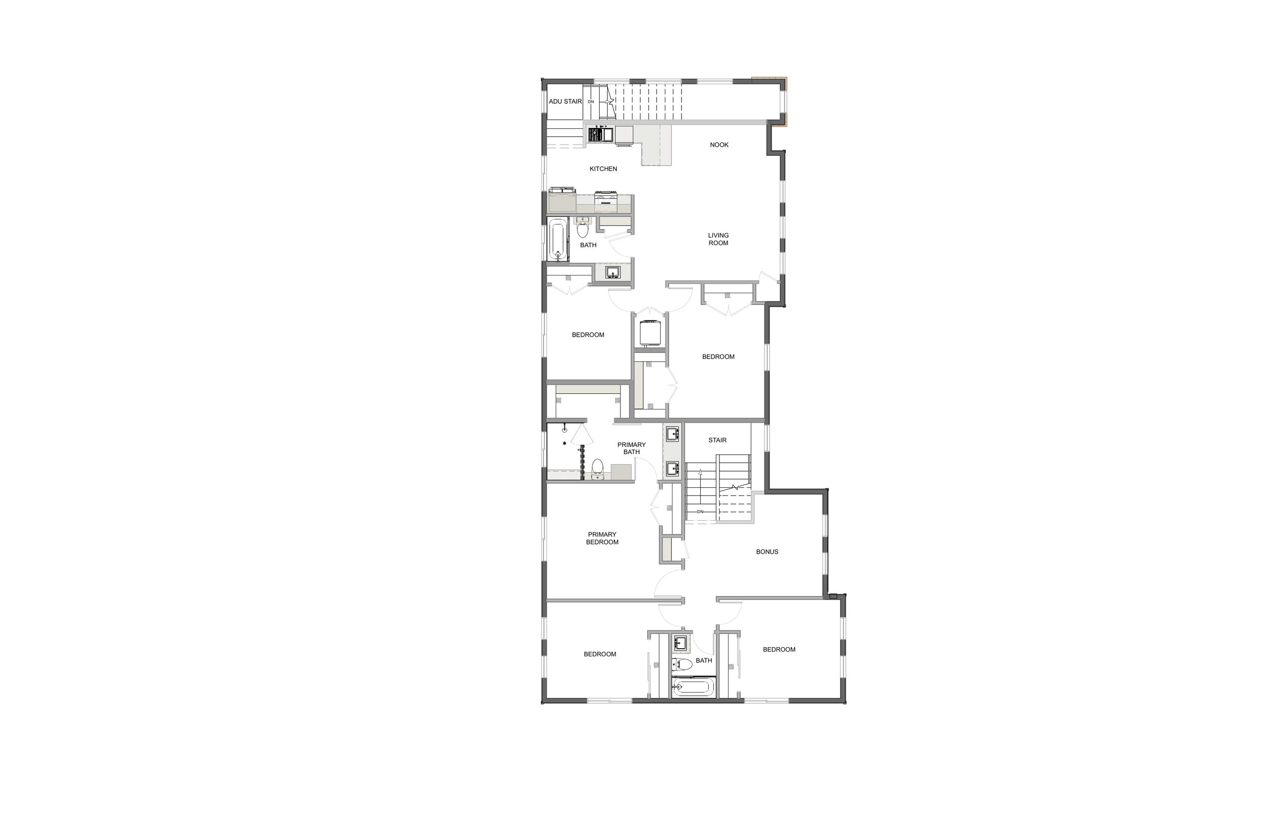 Upper level floor plan for Blue Two Story — Concept 2.