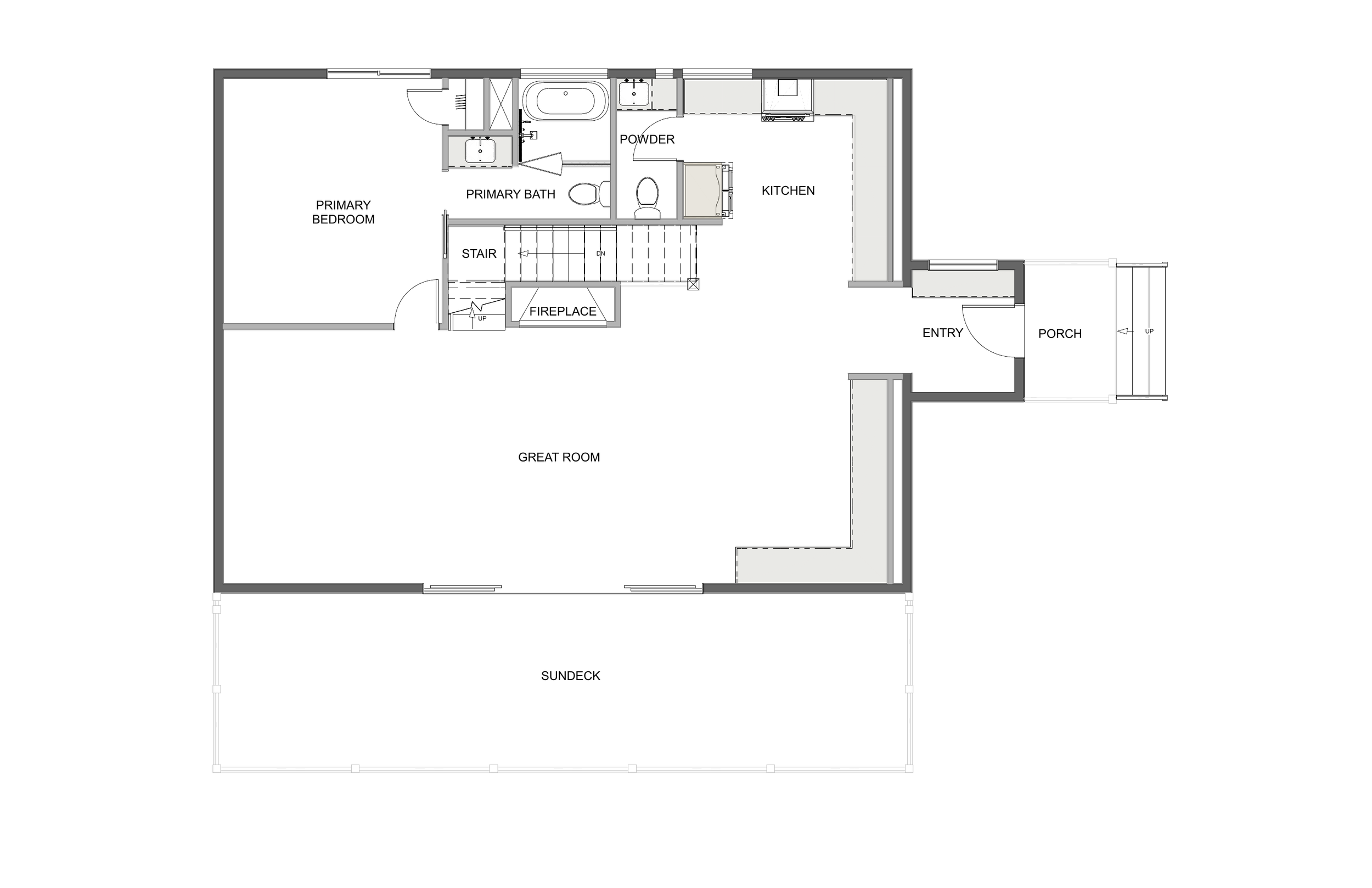 Modern A-Frame Cabin main level floor plan