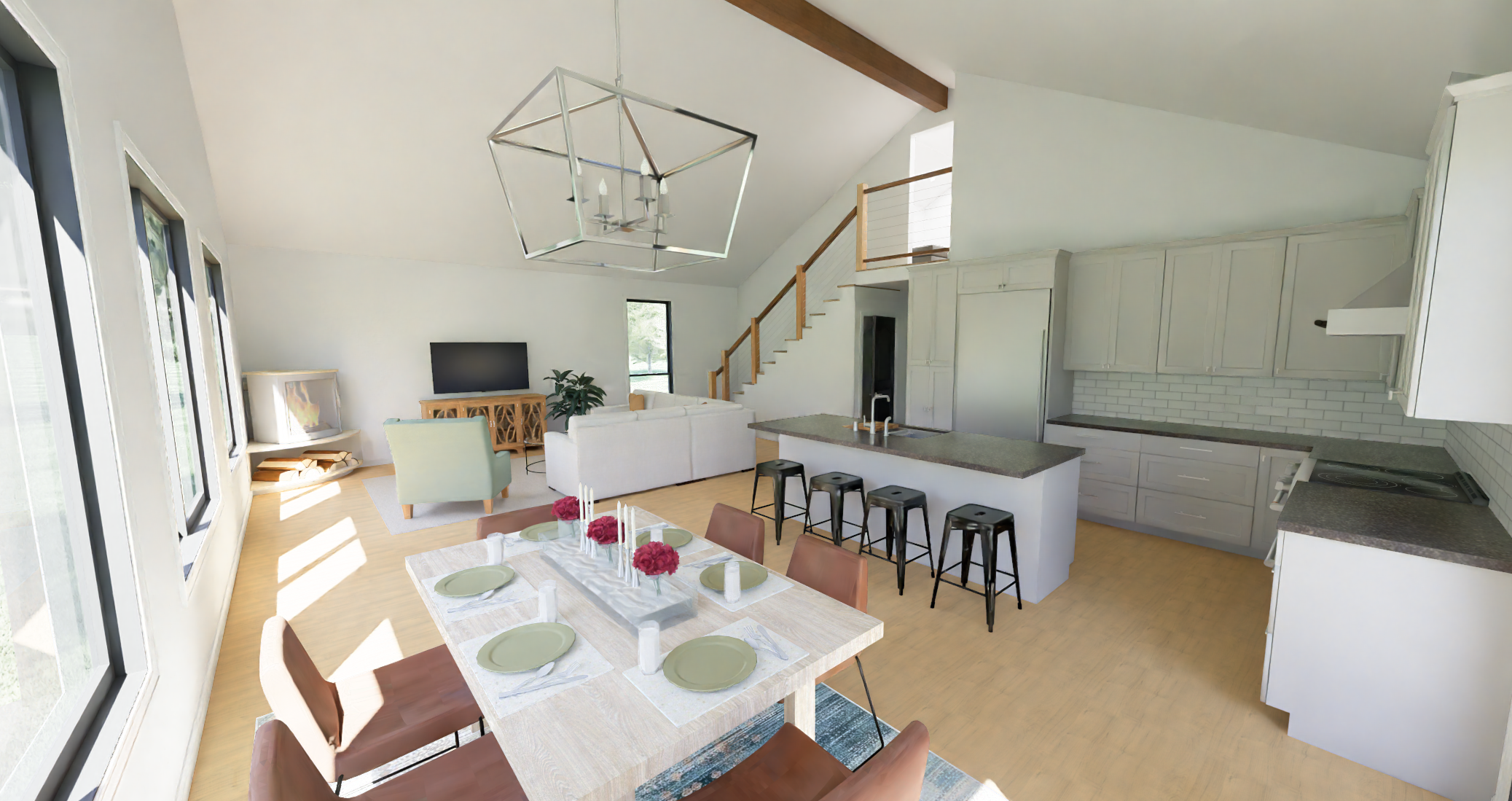 Interior rendering of Timber Porch Cottage, view 2.
