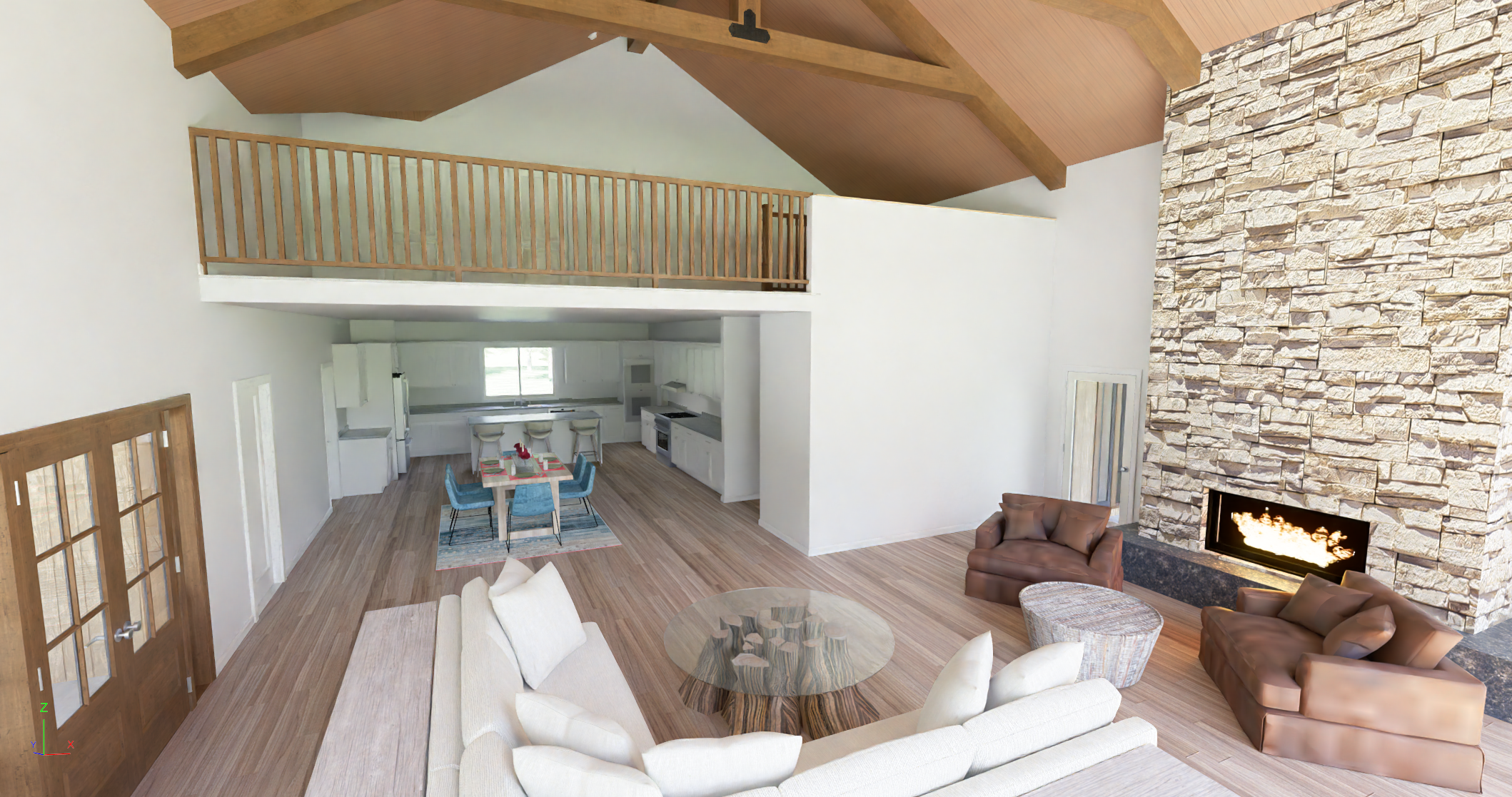Timber Porch Lodge interior rendering, view 1