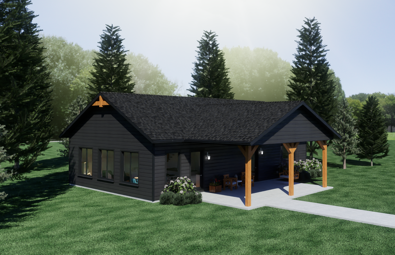 Exterior rendering of Timber Porch Cottage, view 3.