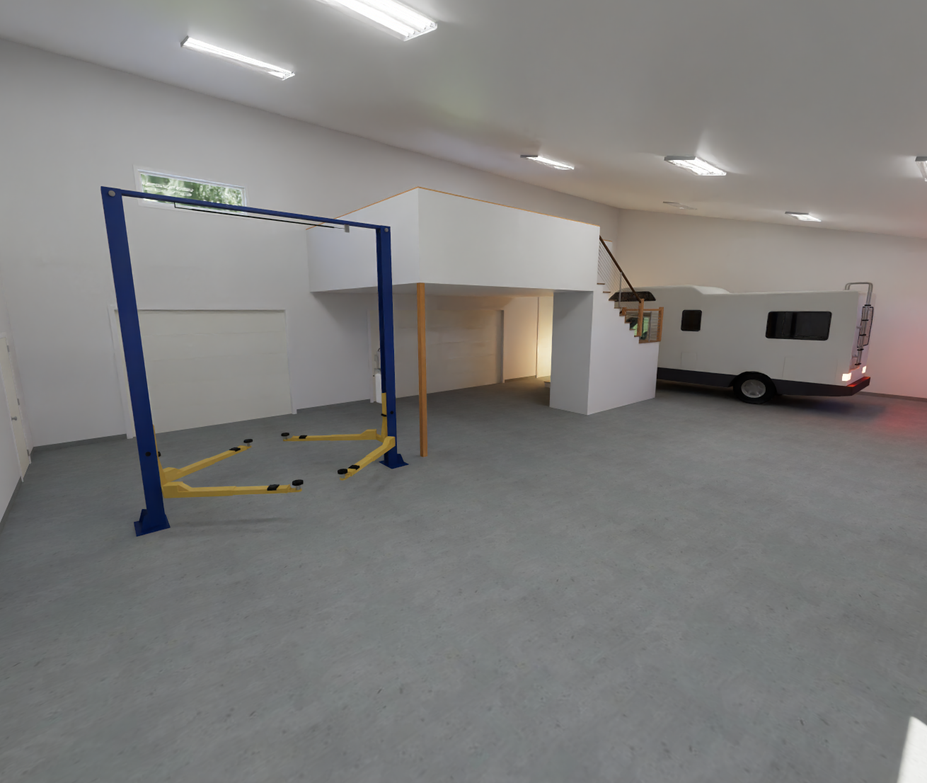 Interior rendering of RV Workshop, view 1.