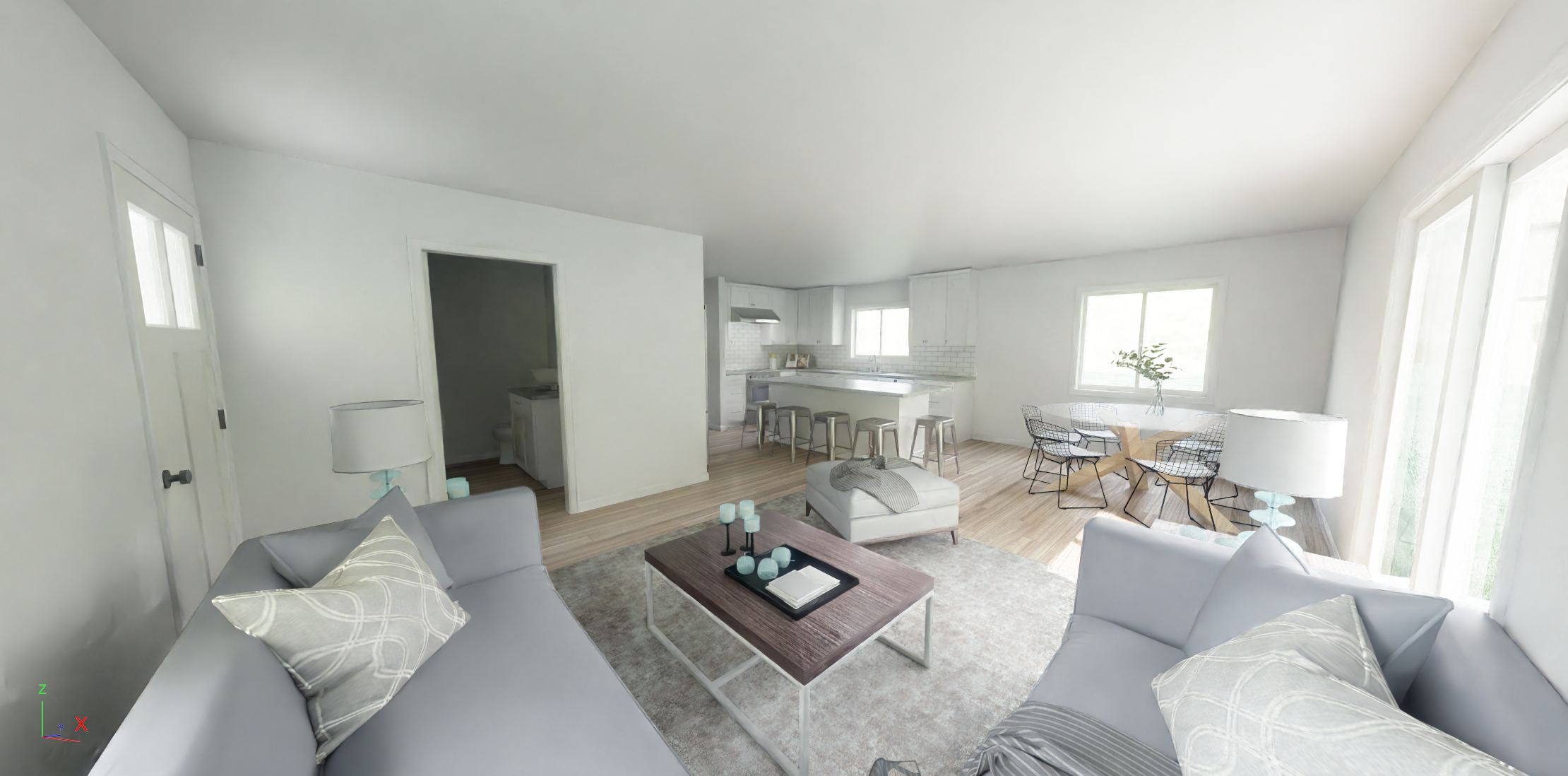 Interior rendering of Single Story Cottage, view 1.