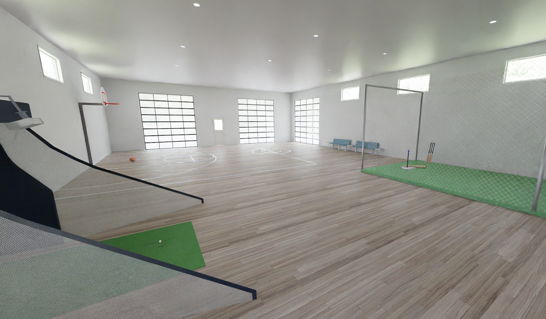 Interior rendering of Garage with Sports Court, view 3.