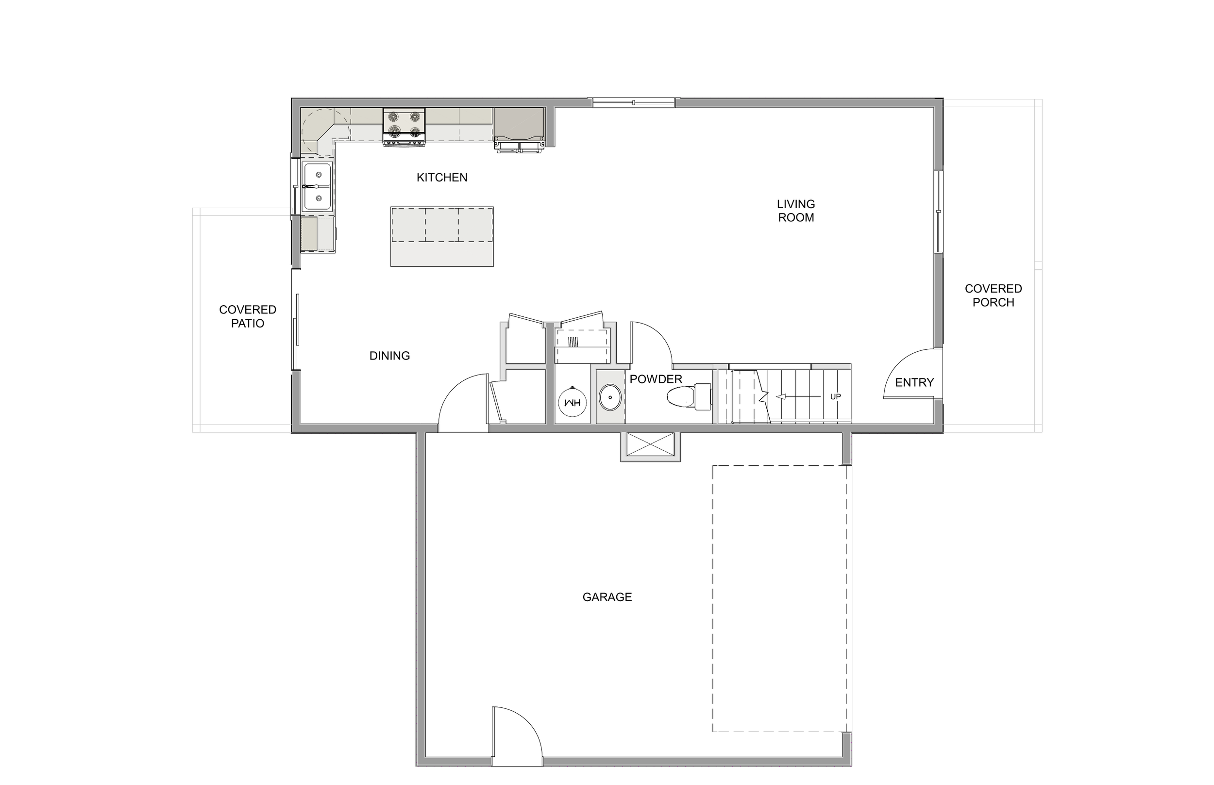 Main level floor plan for Compact Gabled Home.