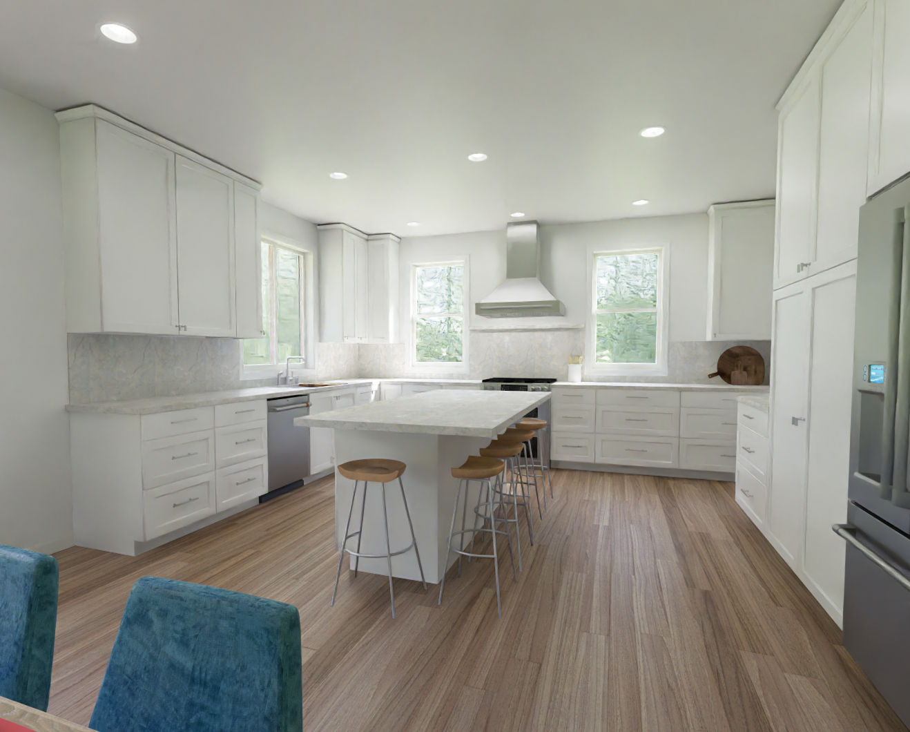 Gabled Porch Cabin interior rendering, view 3
