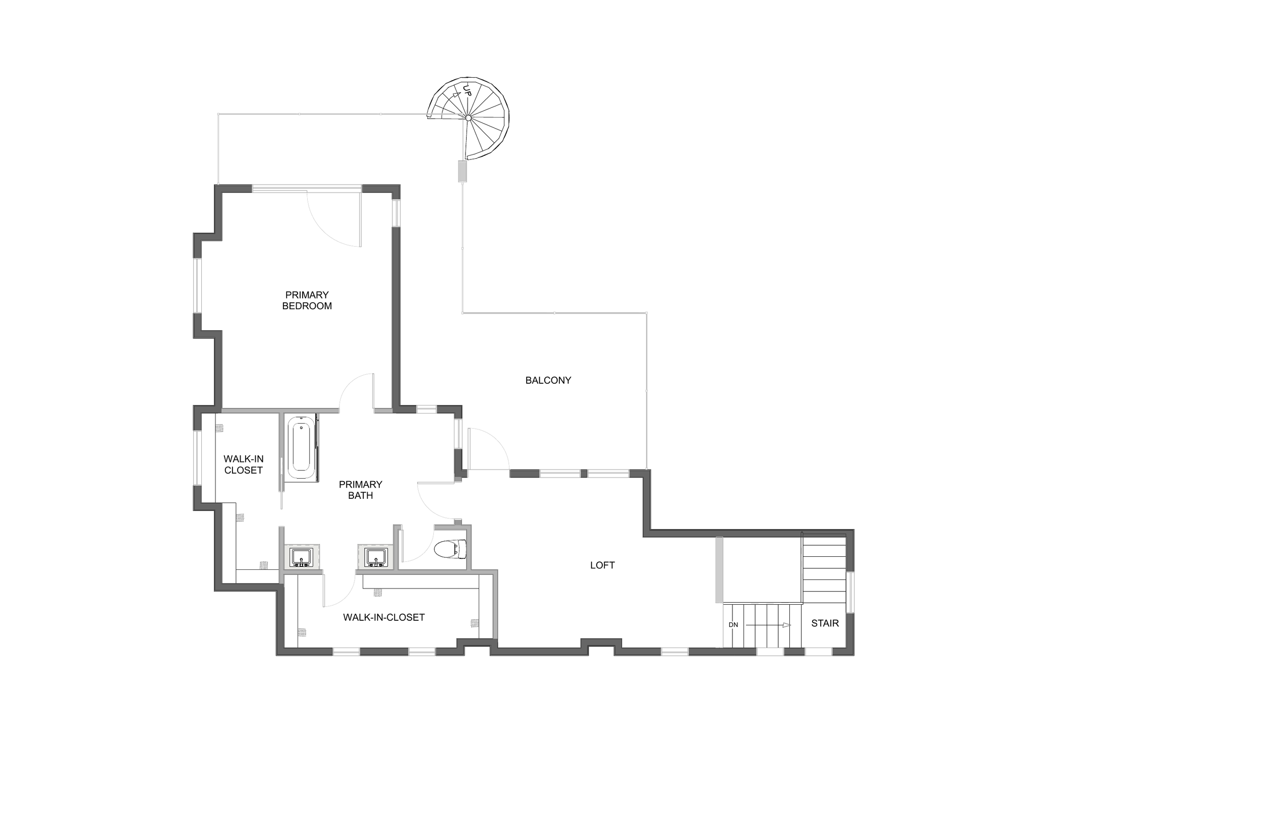 Upper level floor plan for Two Story Transitional.