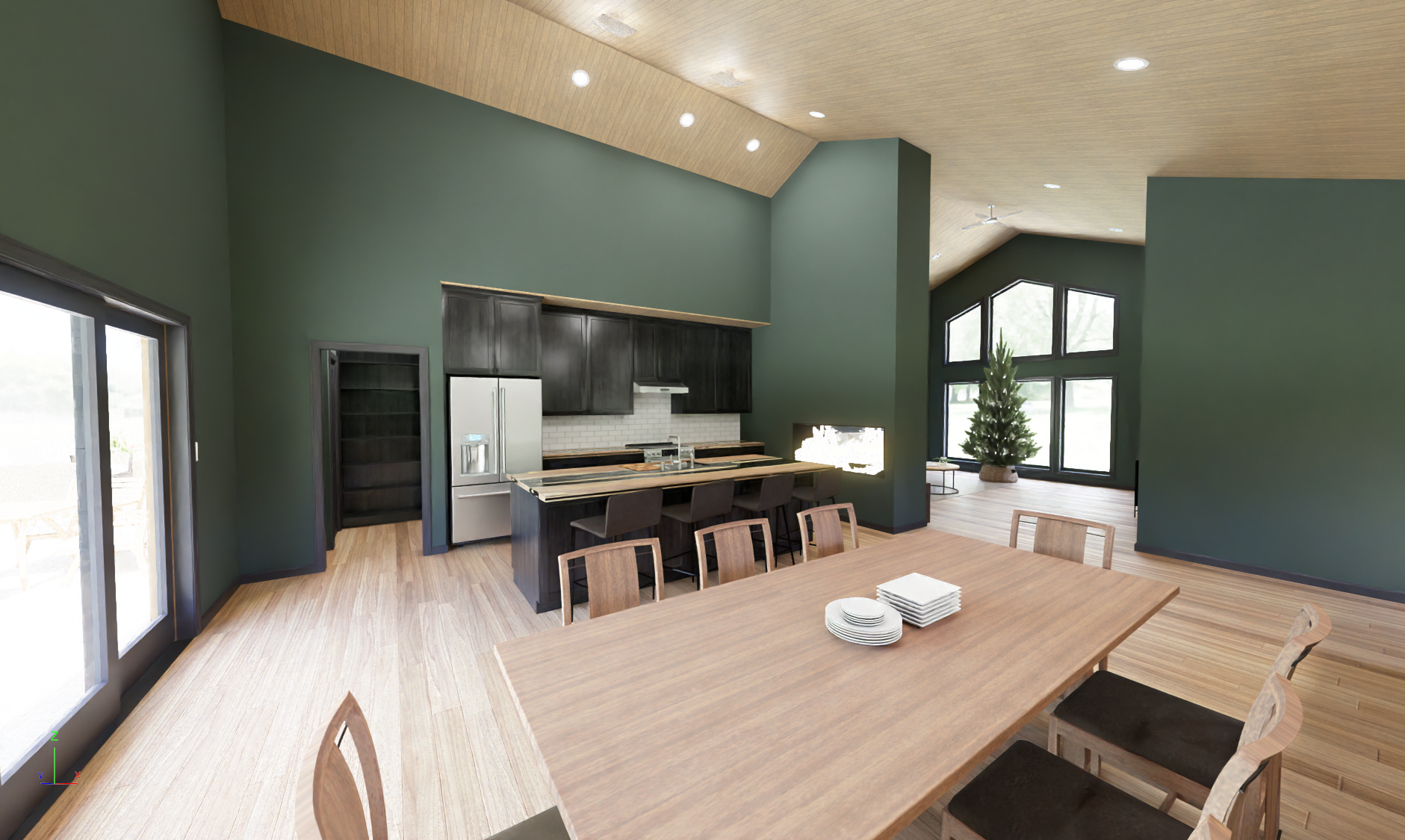 Chalet with Three-Car Garage interior rendering