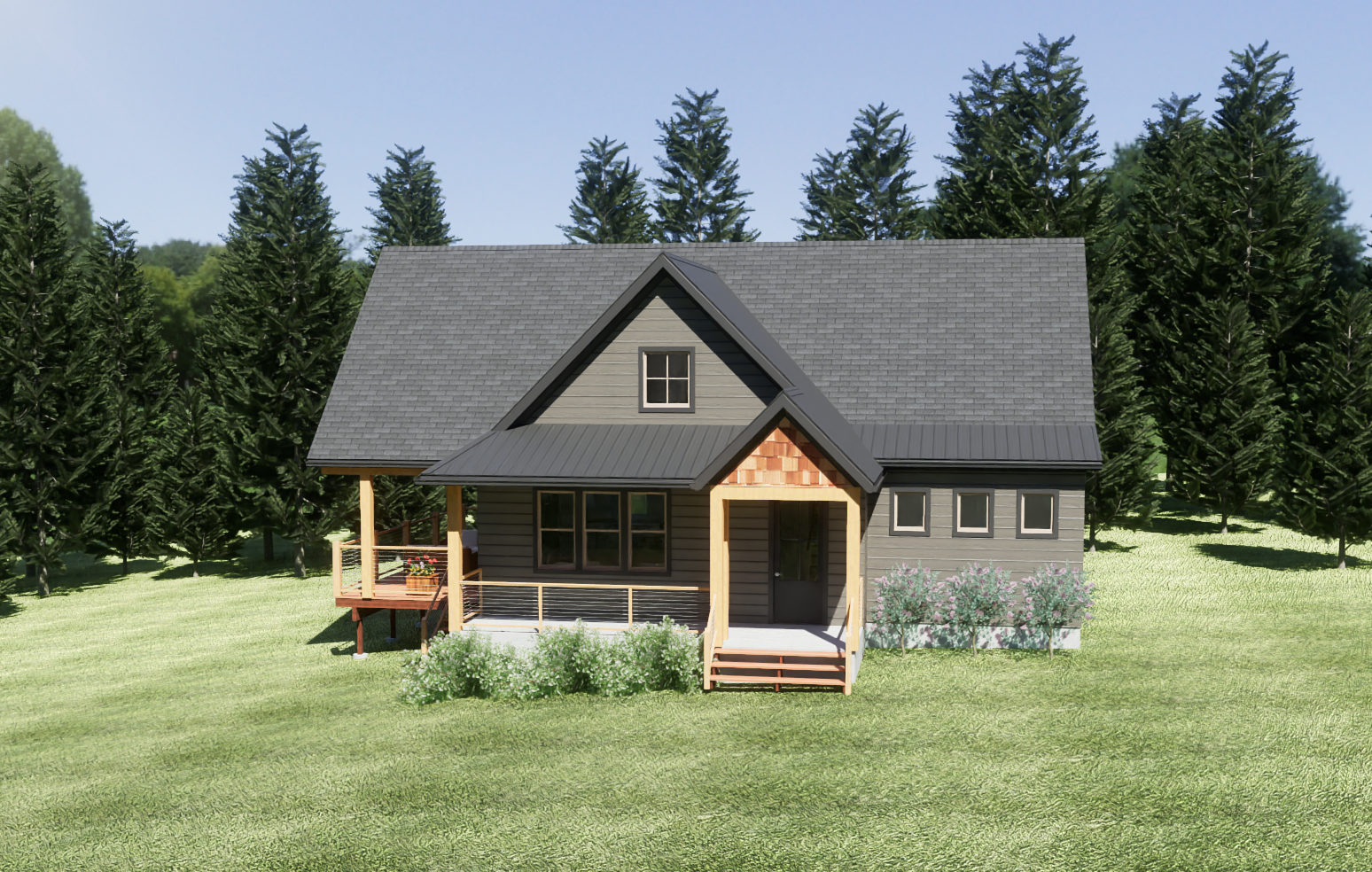Gabled Porch Cabin alternate exterior rendering, view 1