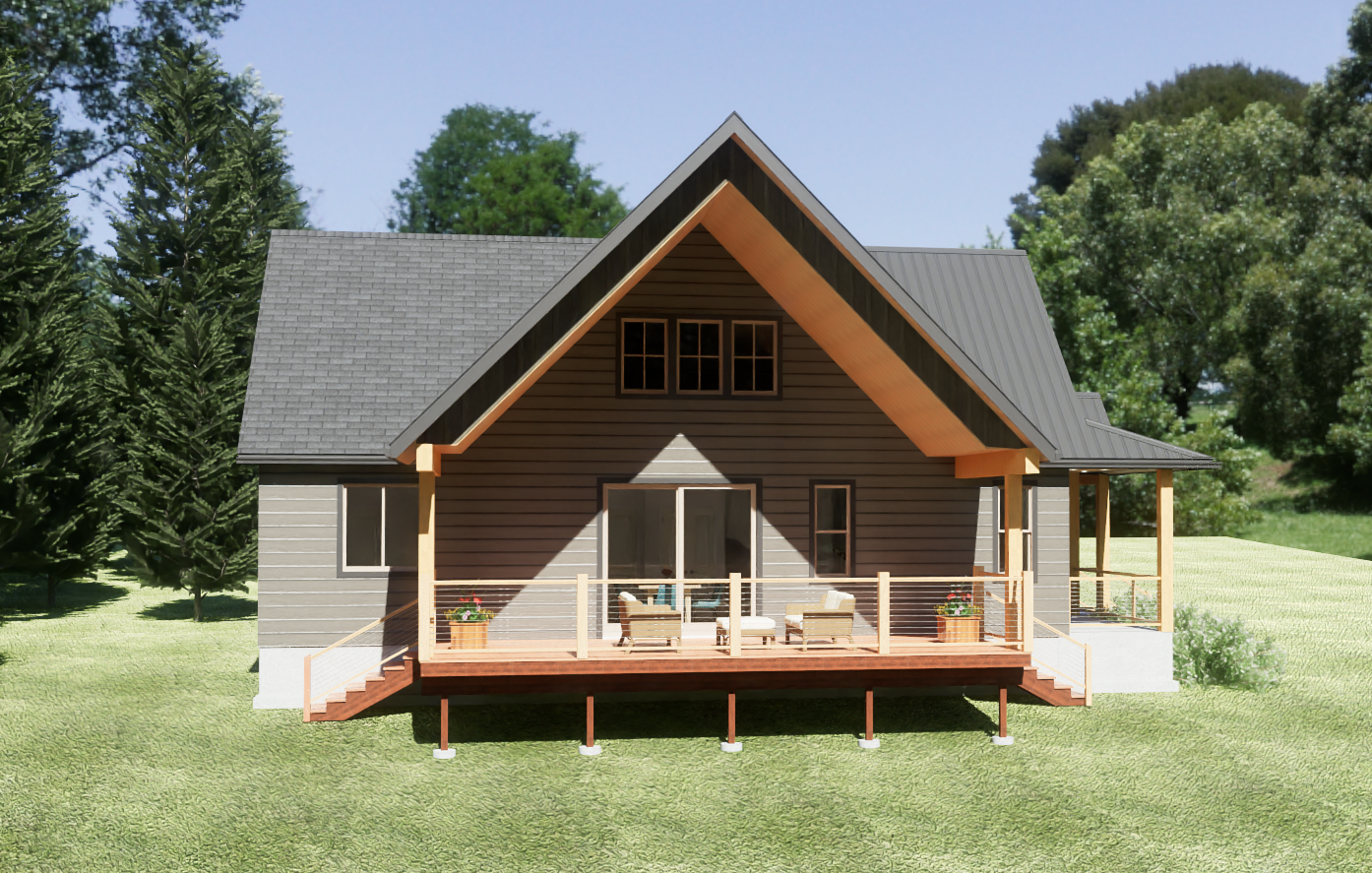 Gabled Porch Cabin alternate exterior rendering, view 3