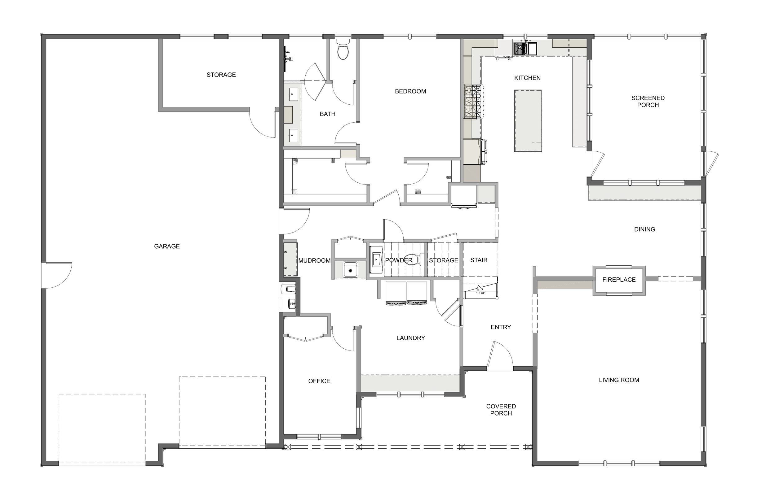 Stone and Timber Craftsman main level floor plan
