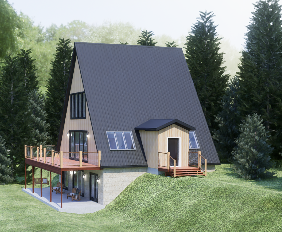 Modern A-Frame Cabin alternate exterior rendering