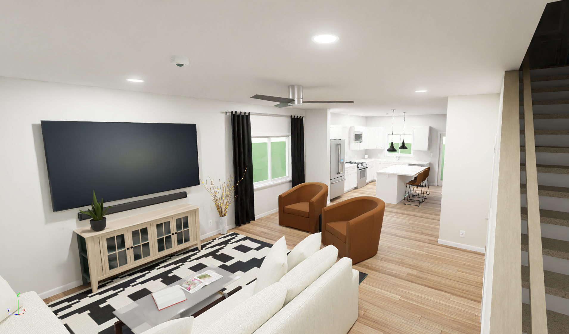 Interior rendering of Shed Roof Modern, view 1.