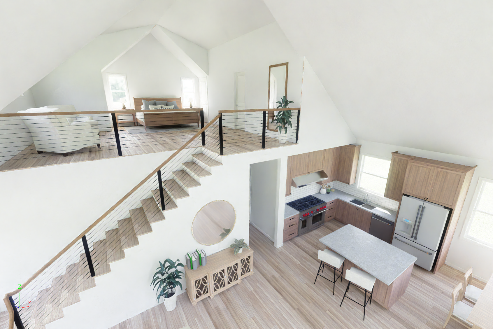 Loft Cottage interior rendering 1