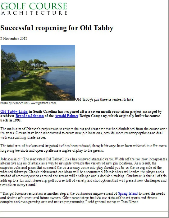 Spring Island Featured in Golf Course Architecture