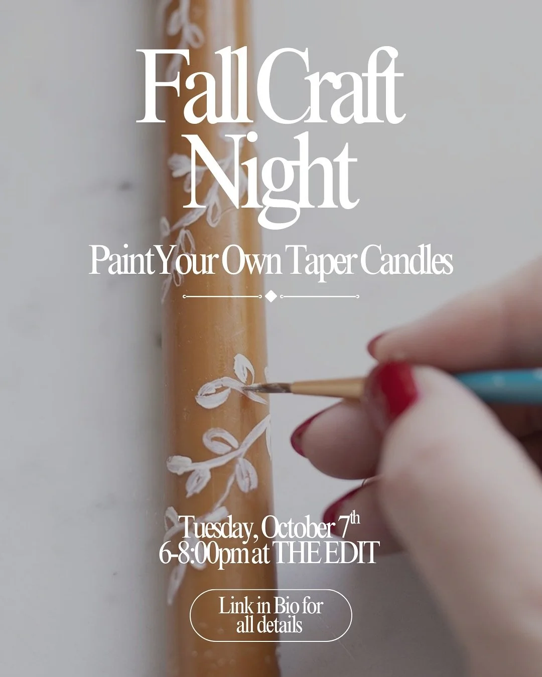 Who&rsquo;s excited for a cozy fall girls&rsquo; night out? 🍂

Join us for Craft Night at @editbymsquareded next Tuesday! Limited spots available, so act fast!

Get creative making your own taper candles while savoring tasty refreshments. Enjoy excl