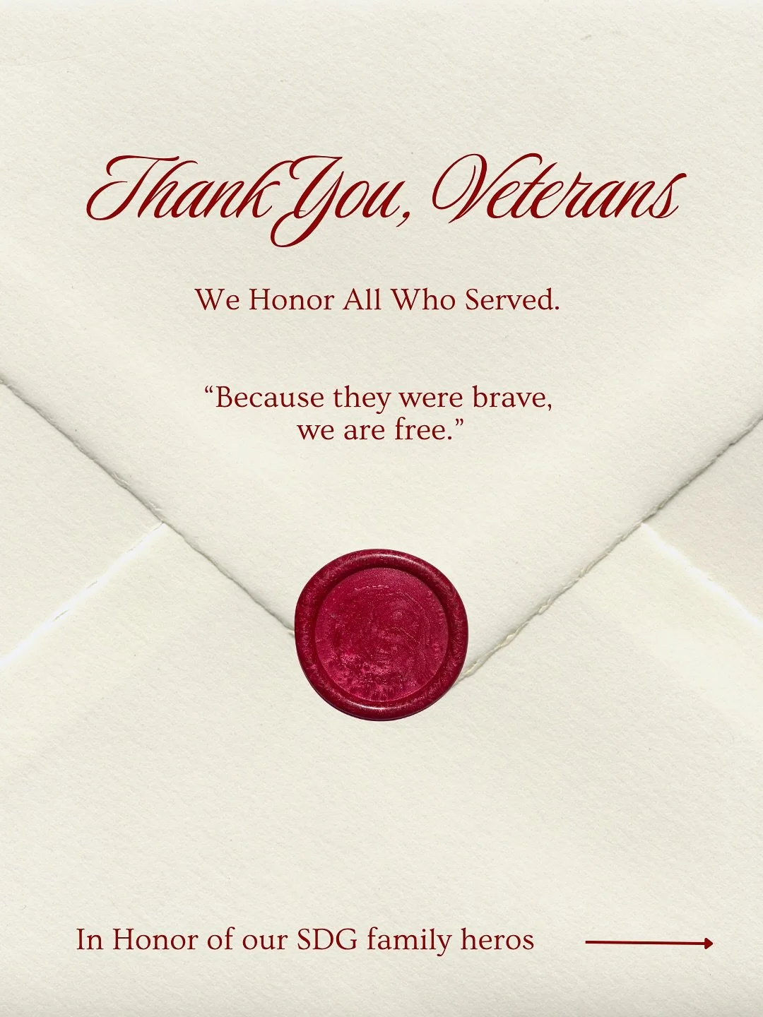 🇺🇸 Celebrating Our Heroes 🇺🇸 

Today, we take a moment to salute the courageous individuals who serve our nation. 

The SDG team extends our gratitude to all Veterans for their bravery and sacrifice. We also want to honor our family members who a