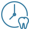 Clock and tooth icon representing the time is takes for denture fabrication.