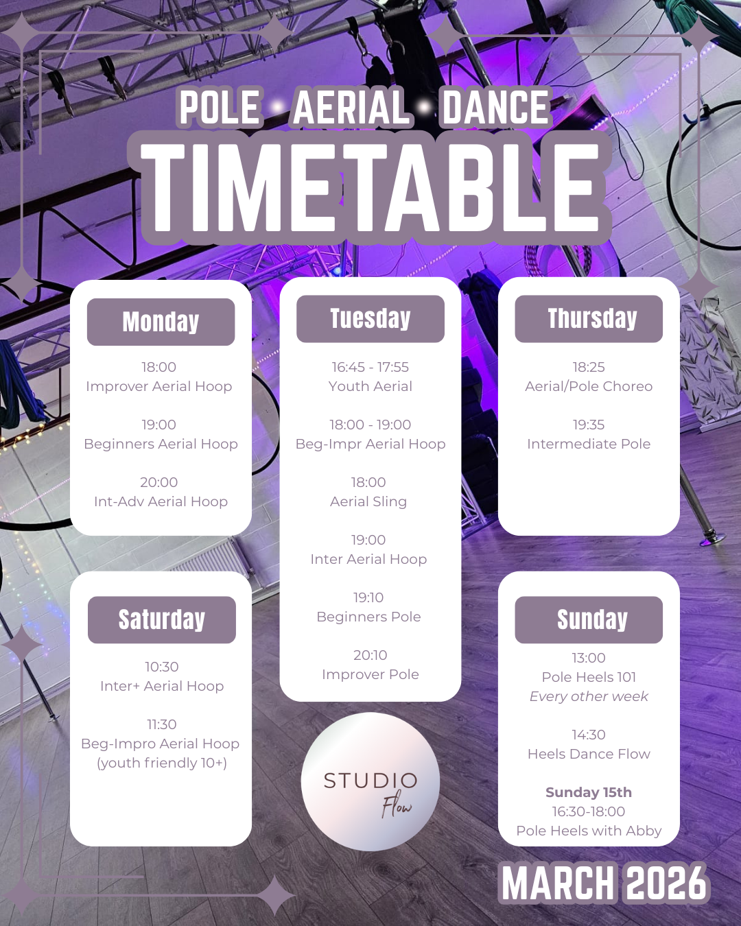 Studio Flow Pole Aerial Timetable