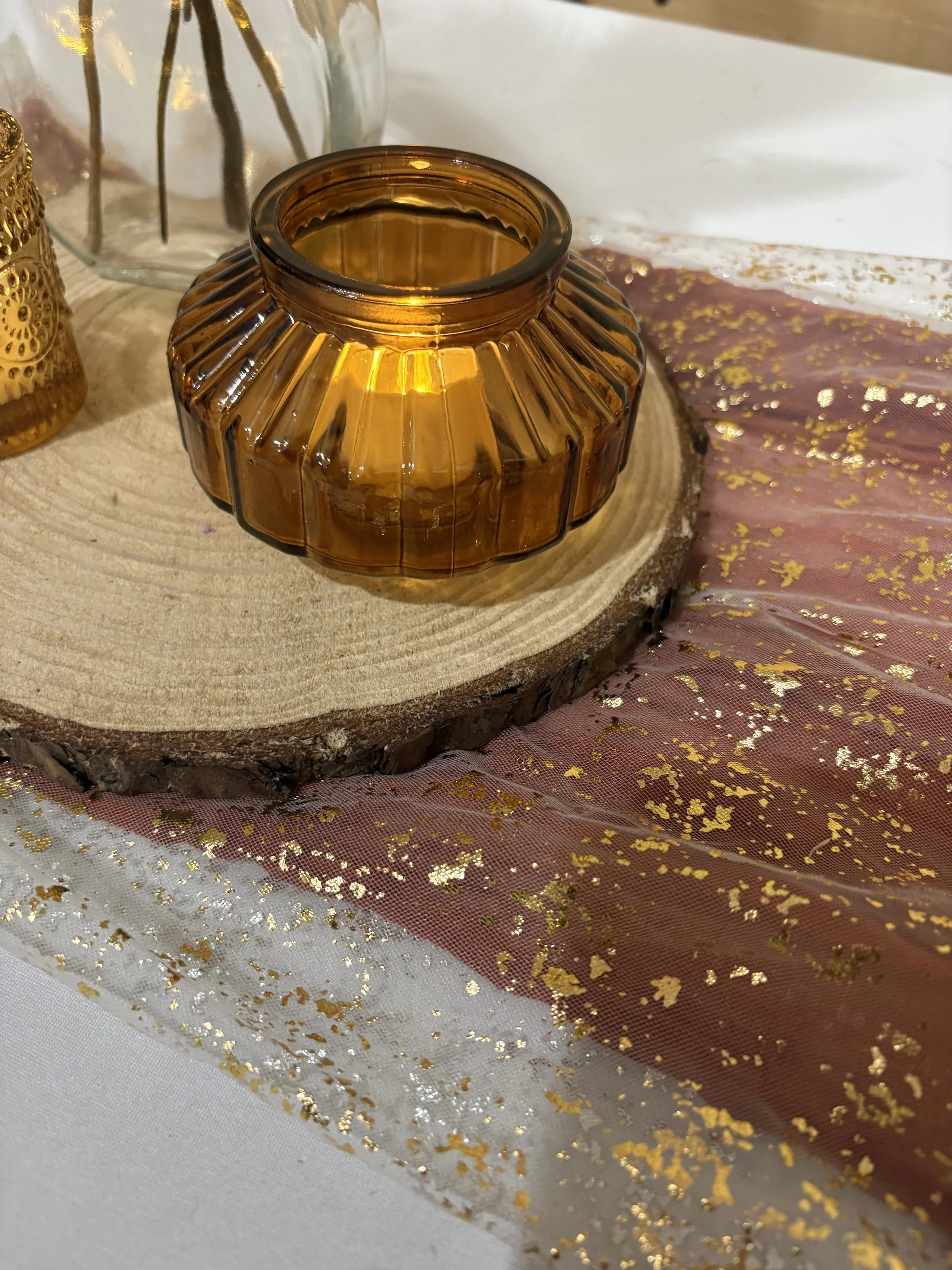 Short Brown Candle Holders with candle $4.00