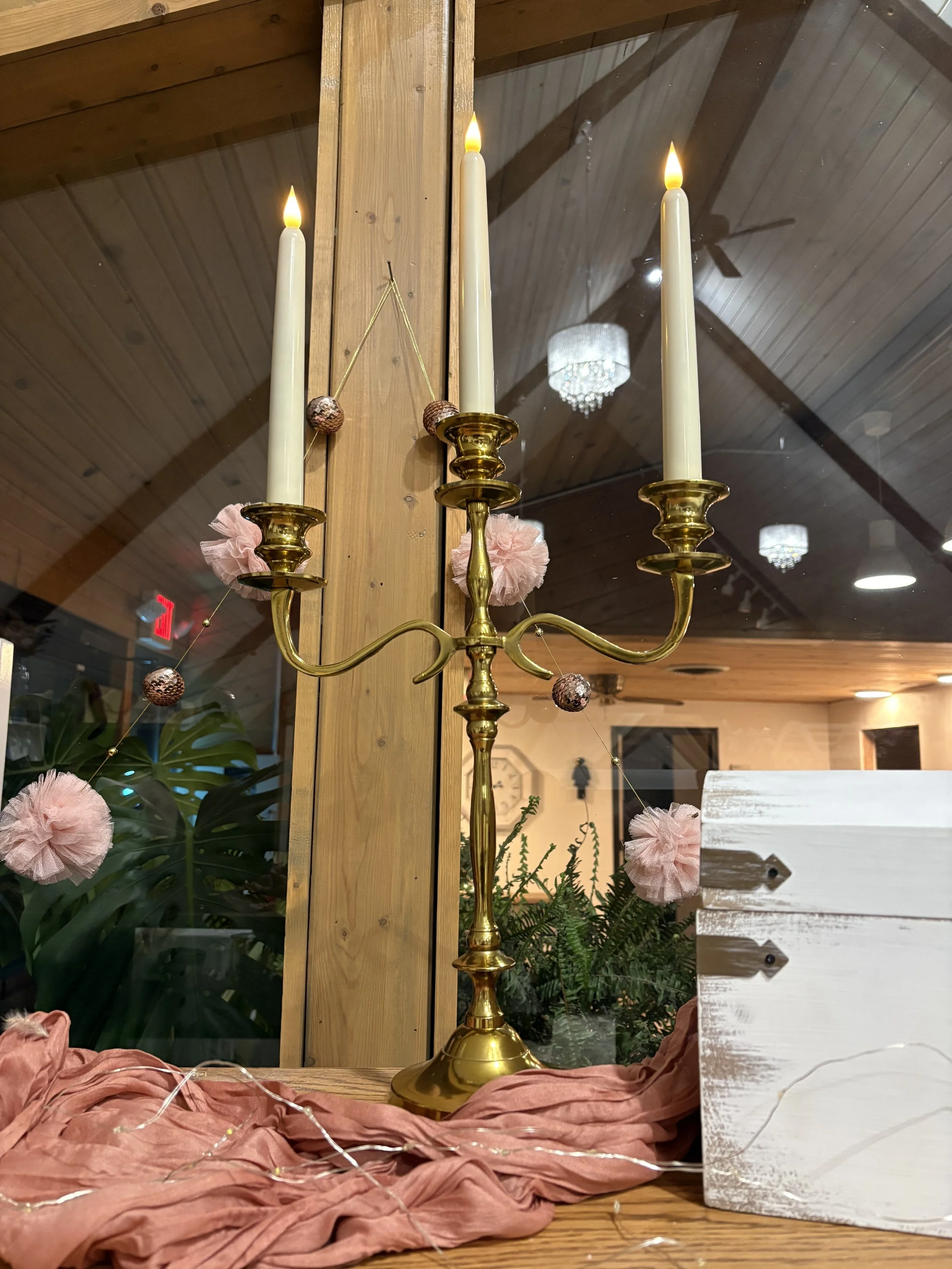 Tall Gold Taper Candle Holder with flameless candles $30.00