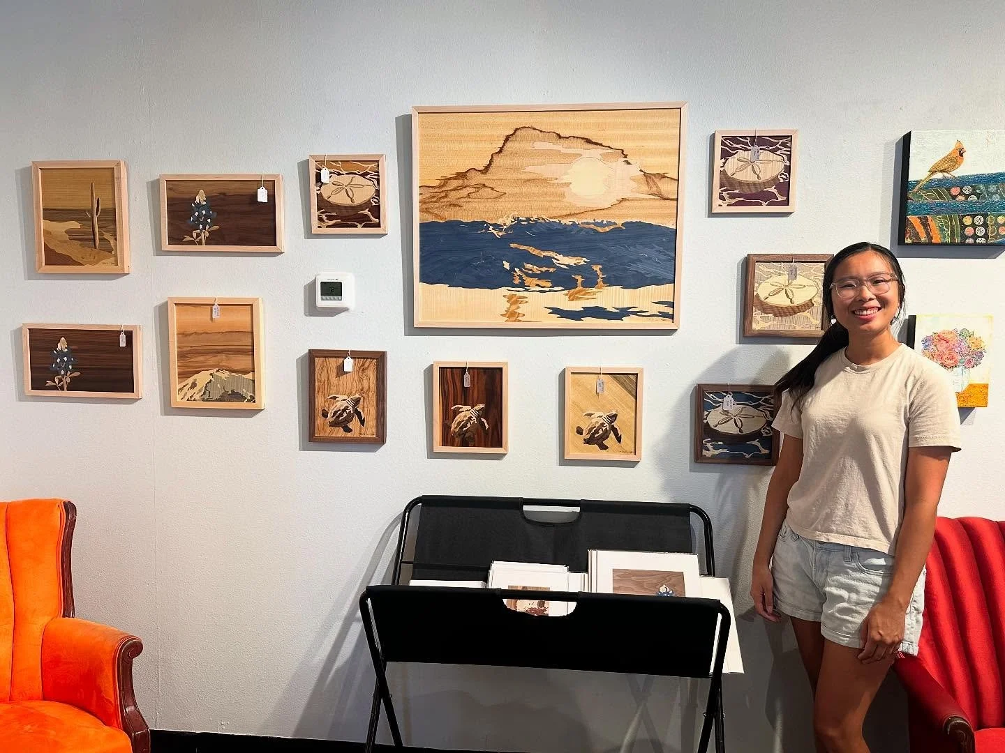 My marquetry art is on display at Studio C Gallery in Corpus Christi through November 13! It&rsquo;s an honor to see these pieces on the walls&mdash;if you&rsquo;re in the area, I&rsquo;d love for you to stop by and experience the work in person