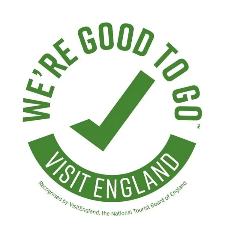 A green circular logo with the phrase 'We're good to go, visit England' surrounding a checkmark, indicating endorsement by VisitEngland.