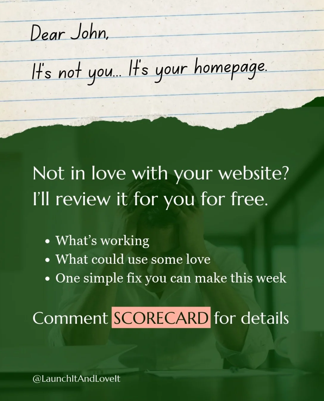 💔 If you&rsquo;re not in love with your website, comment SCORECARD and I&rsquo;ll review it for free. You&rsquo;ll get:
&rarr; What&rsquo;s working (keep doing that)
&rarr; What could use some love
&rarr; One simple fix you can make this week

I&rsq