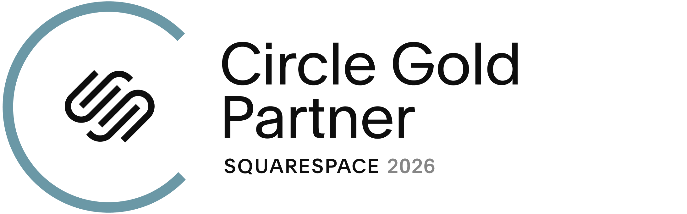 Square space logo with stylized 'S' inside a circle and the text 'Circle Gold Partner SQUARESPACE 2026'.
