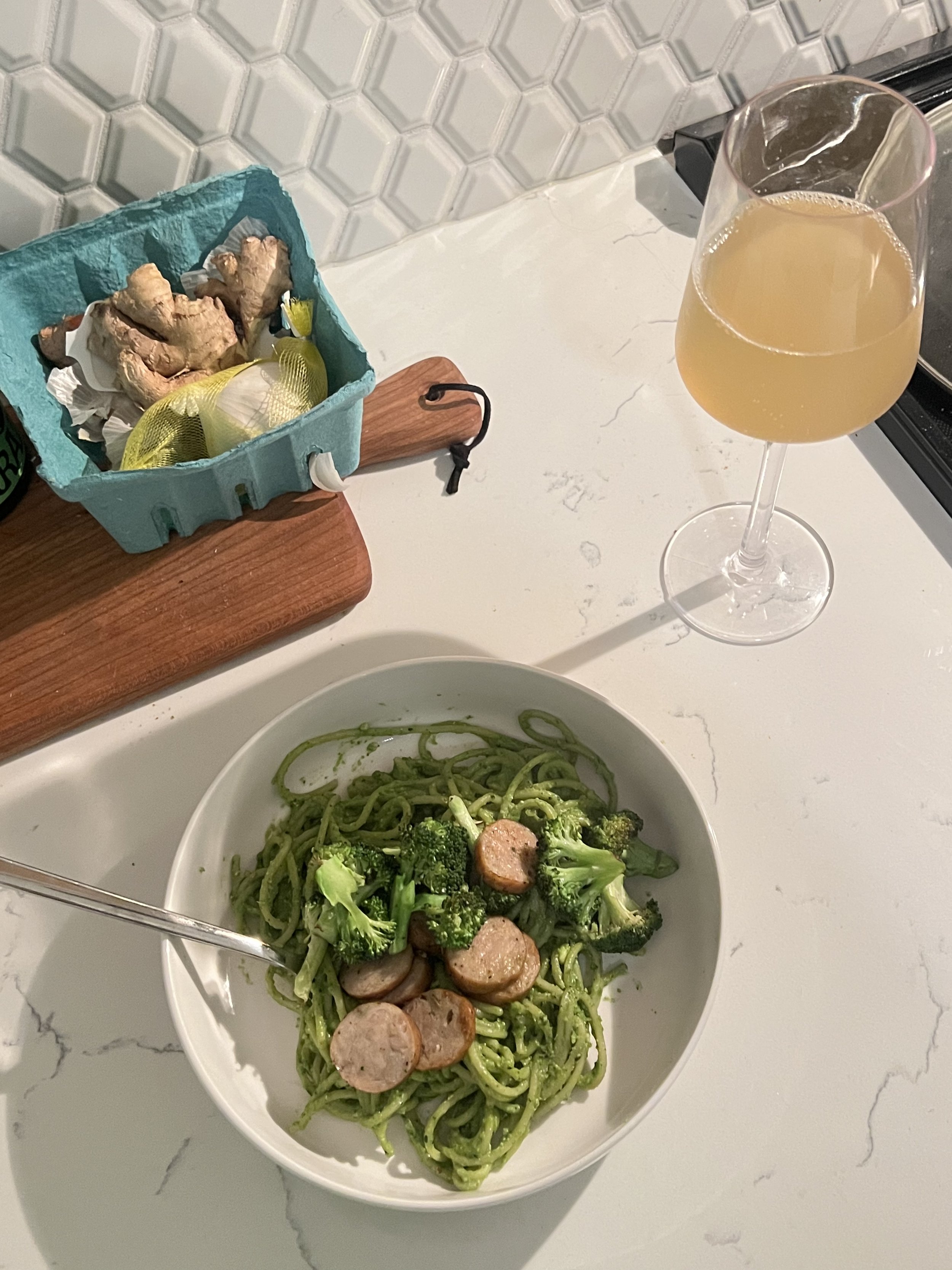 GF Pesto Pasta with Chicken Sausage